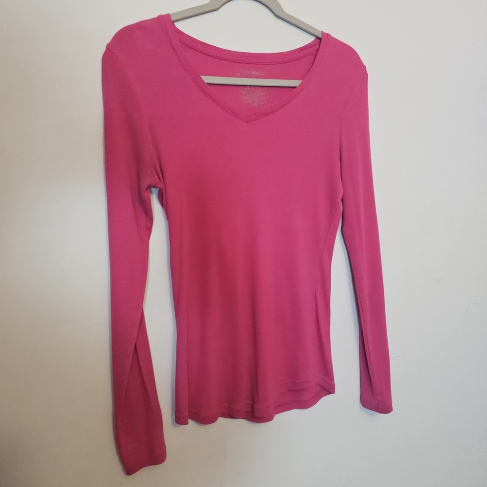 Hot Pink Large Vneck Layering Fitted‎ Long Sleeve Tee Y2K